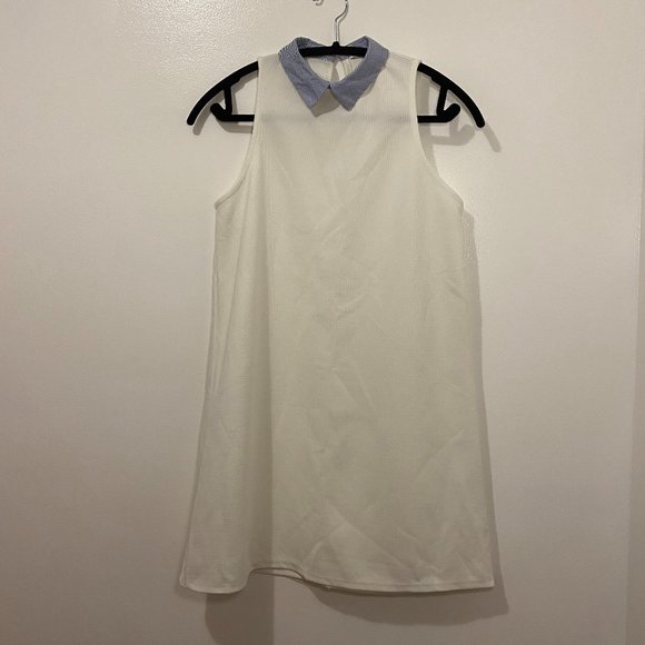 Zara Trafaluc; Small; White shirt dress with blue strip collar - Picture 1 of 4